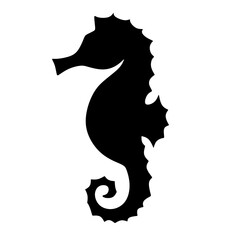 Black silhouette of a seahorse against a white background © BigEyes