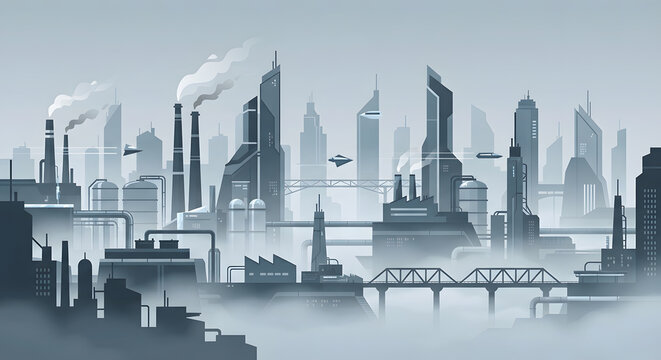 Future industry cityscape in fog