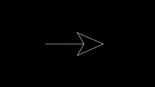 Animated white dotted line pointer arrow pointing right on a black background, perfect for highlighting elements, direction indicators, and video editing overlays.