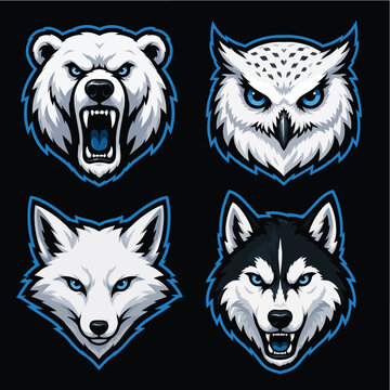 Arctic Animal Mascot Esports Logo Set: Bear Owl Fox Husky
