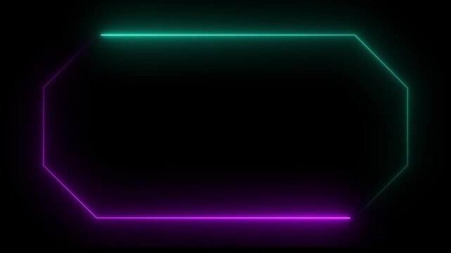 Glowing Neon Octagon Frame with Teal and Magenta Lights on Black Background image photo