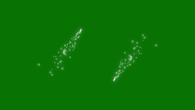 Glowing glitter trail animation, twinkling magic dust, fairy sparkle stars, shimmering particles, curved star line path, seamless green screen background, fantasy light motion, 4k l