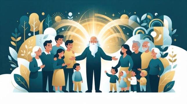 A group of various individuals stands together, celebrating health and longevity.