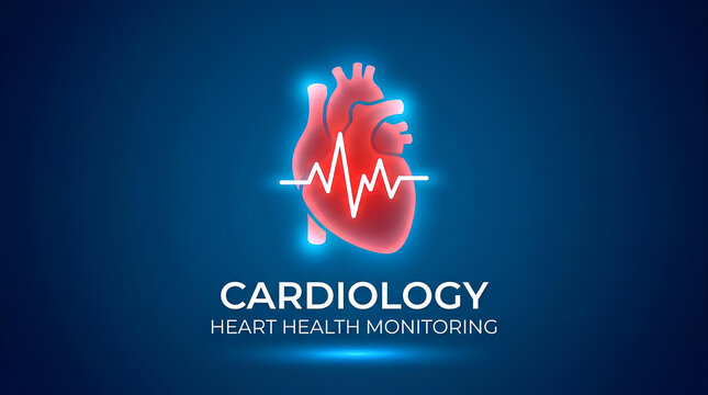 Cardiology heart monitoring logo with neon pulse line.