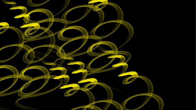 Yellow abstract smoke waves on black background