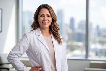 Fototapeta premium Female doctor portrait smiling in modern clinic office professional