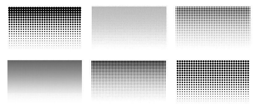Transparent PNG black and white halftone dotted gradient pattern texture overlay set for modern graphic poster background design with dots spraying and halftones effect abstract smooth dot seamless