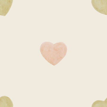 Seamless watercolor heart pattern with soft pastel tones. Minimal romantic design feels sweet and elegant and perfect for nursery or wrapping paper.