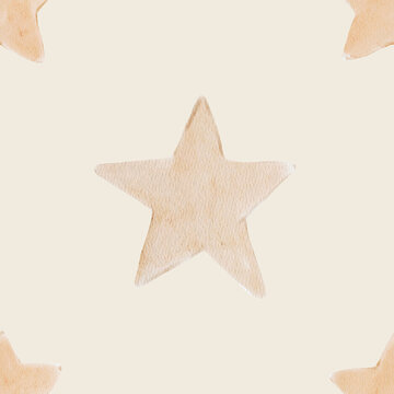 Seamless watercolor star pattern with delicate pastel colors. Soft celestial design feels calm and whimsical and perfect for nursery decor.