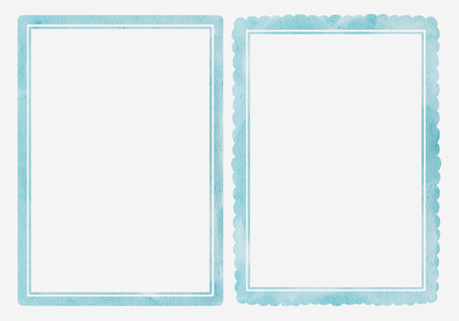 Watercolor blue decorative frames collection with elegant hand painted borders. Minimal artistic templates feel fresh and versatile and perfect for invitations or prints.