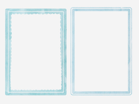 Watercolor blue decorative frames collection with elegant hand painted borders. Minimal artistic templates feel fresh and versatile and perfect for invitations or stationery.