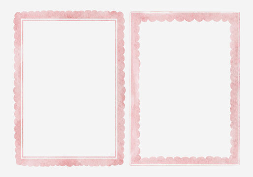 Watercolor pink decorative frames collection with soft elegant borders. Delicate artistic templates feel romantic and perfect for invitations or stationery.