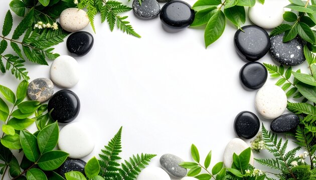 frame made of stones and green leaves