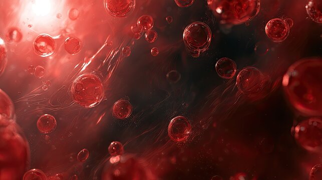 Abstract visualization of glowing red spheres and swirling red textures