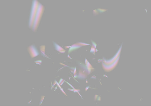 Transparent holographic prism radiates vivid rainbow light with crystal clarity. Sparkling reflections and glowing beams create enchanting visual effects. PNG perfectly complements fantasy graphics an