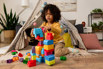 Joyful moments of a playful boy building colorful blocks at home © LIGHTFIELD STUDIOS