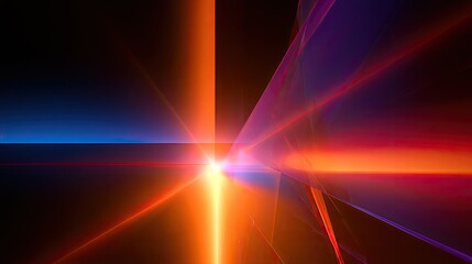 Naklejka premium Abstract digital light rays in vibrant orange, red, and blue hues