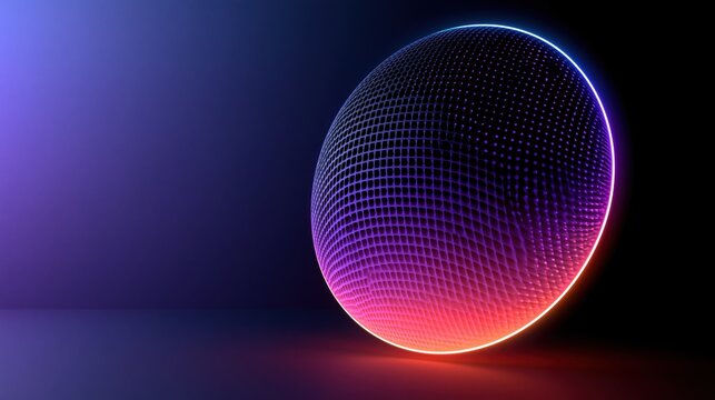Abstract glowing sphere with neon light on dark background, futuristic digital art