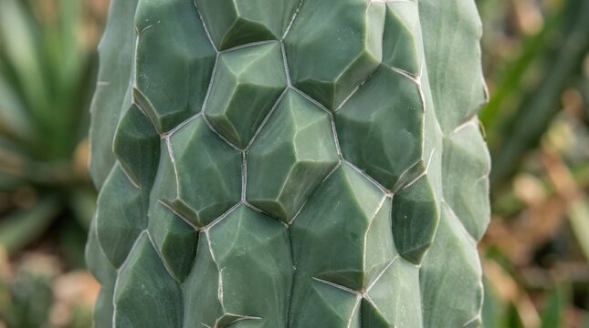 Geometric Cactus Texture: A close-up of a cactus with a unique geometric pattern on its surface, showcasing its unusual texture and natural form.