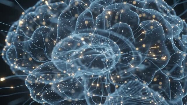 Futuristic Digital Human Brain Hologram with Artificial Intelligence Neural Network Animation