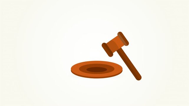 Animated wooden judge gavel striking sounding block on white background