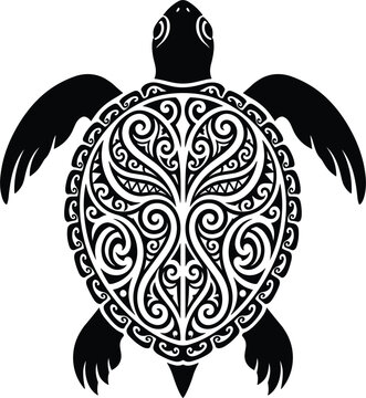 Sea turtle tribal tattoo vector design with maori polynesian ornament pattern for turtle protection awareness conservation campaign