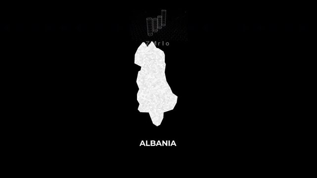 Albania technology map with animated charts, graphs, statistics, and analytics showcasing economy, infrastructure, innovation, population, trade, energy, and national development