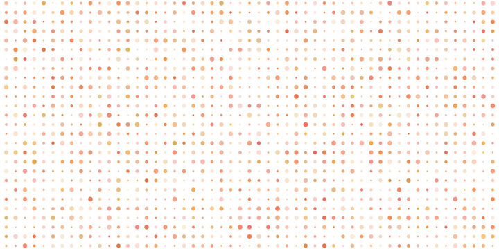 Rectangular grid pattern of varying sized circles in sunset color palette, including shades of orange, peach, coral, and yellow, arranged in a repeating dot matrix on a white background