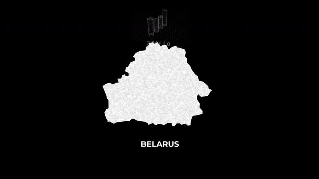 Belarus technology map with animated charts, graphs, statistics, and analytics showcasing economy, infrastructure, innovation, population, trade, energy, and national development