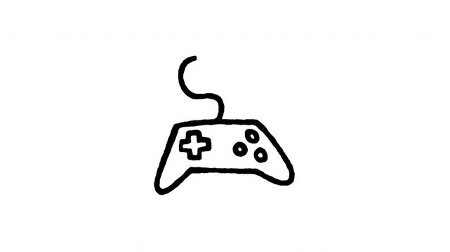 4K animated game controller joypad doodle icon with boiling line motion. Frame by frame line art on black and green screen chroma key background for video gaming, esports, console, and play.