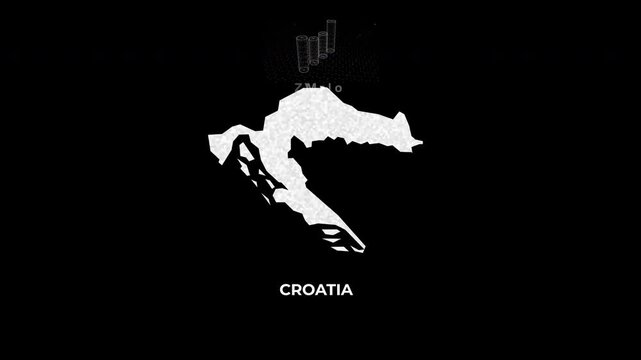 Croatia technology map with animated charts, graphs, statistics, and analytics showcasing economy, infrastructure, innovation, population, trade, energy, and national development