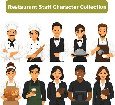 Restaurant Staff Character Collection Vector Illustration On White Background