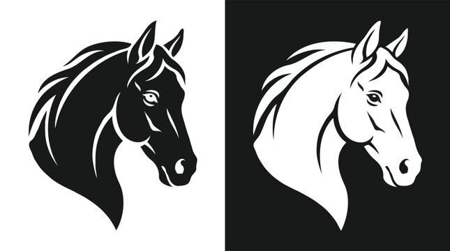 Horse head profile vector logo set black and white stallion silhouette icon