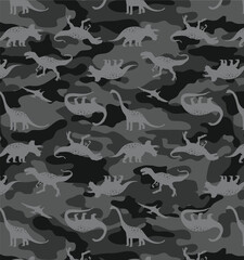 Dinosaur Camouflage Seamless Pattern with Dark Grey Military Texture Vector © Chumky