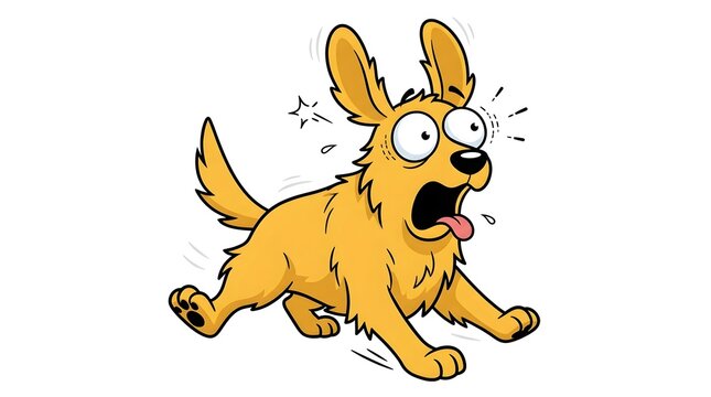 Cartoon illustration of a funny panicked dog running in fear with wide eyes