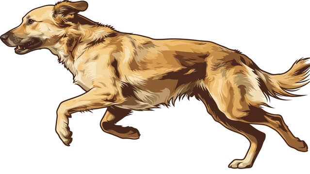 Running golden retriever dog vector illustration in profile view