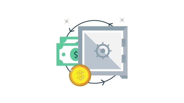 Money Safe Vault with Cash and Gold Coin, Financial Security Business Illustration