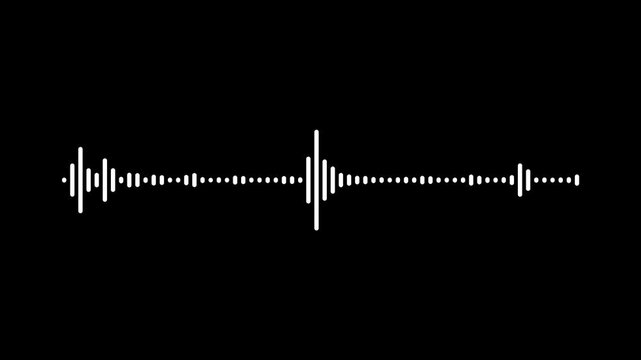Audio waveform spectrum animation, white sound frequency visualizer, dynamic music equalizer bars, podcast voice signal, digital audio waves, seamless loop, black background. 4k motion graphics