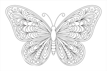 Ornamental Butterfly Line Art with Symmetrical Floral Wing Patterns © SANTI