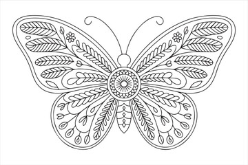 Ornamental Butterfly Line Art with Botanical Symmetrical Wing Patterns © SANTI