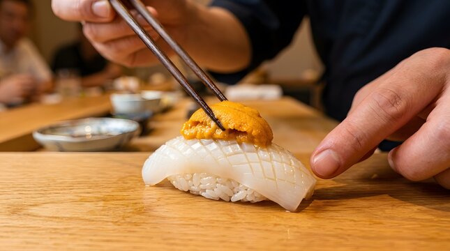 Chef using a blowtorch to prepare gourmet sushi