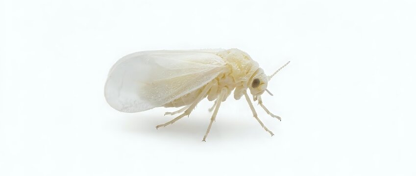 Pale termite worker insect specimen isolated on white background, suitable for educational materials, pest control documentation, and entomology research.