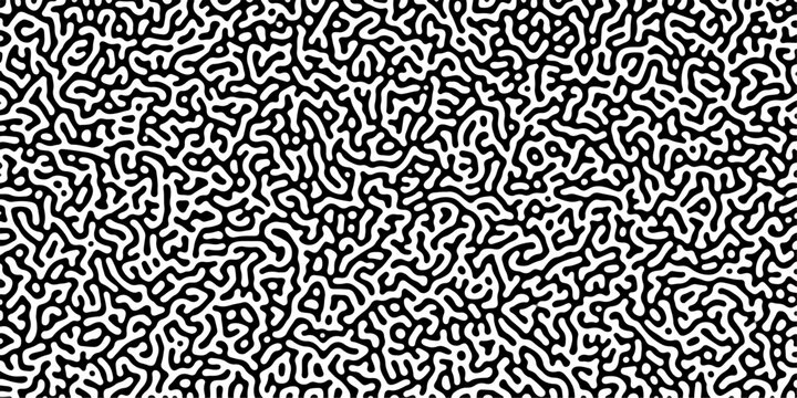 Abstract truing organic wallpaper Turing reaction diffusion monochrome seamless pattern with chaotic motion. Reaction-diffusion or truing pattern formation Linear design with biological shapes.