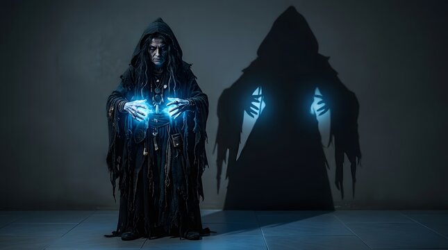 Dark portrait of a mysterious beautiful witch woman