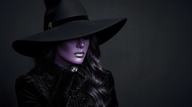 Dark portrait of a mysterious beautiful witch woman