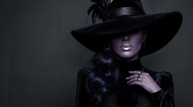 Dark portrait of a mysterious beautiful witch woman