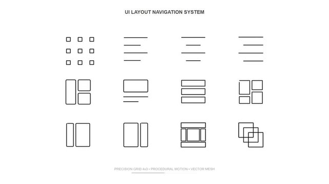 Animated UI Layout Navigation System Wireframe Icons Grid