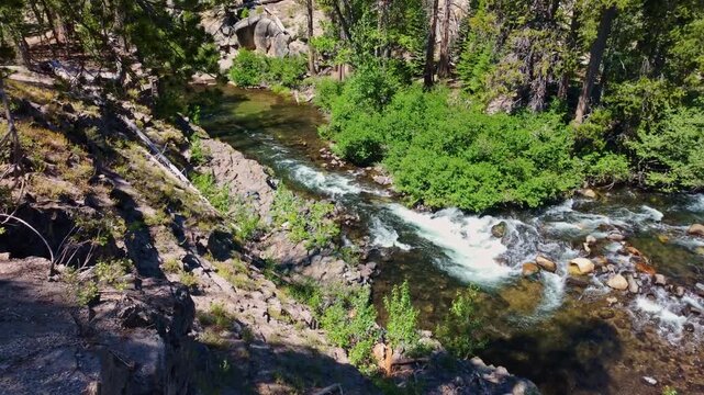 Middle Fork San Joaquin River winds scenically through Devils Postpile National Monument