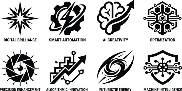 Artificial Intelligence Technology Logo Collection with Automation Innovation Cybersecurity and Digital Growth Icons