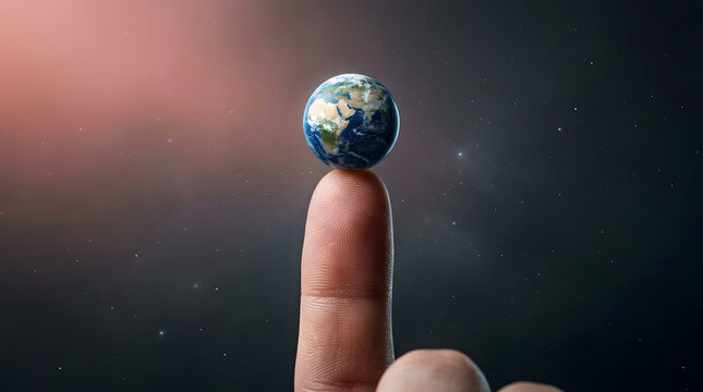 Planet Earth, world and globe on finger for environment, sustainability and global protection. Finger, ecology and space with climate change, future and nature for conservation, care and power